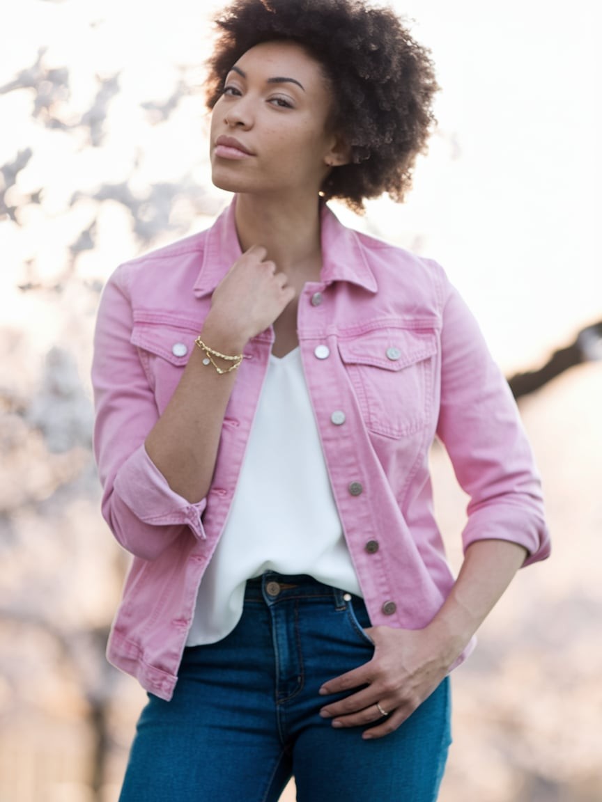 Blossom-Hued Denim Softening Winter's Edge with Seasonal Optimism