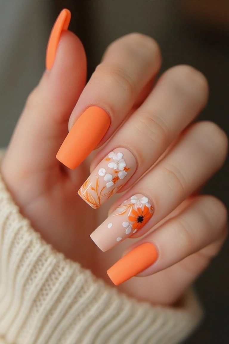 Bold Florals nails with a Zesty Twist