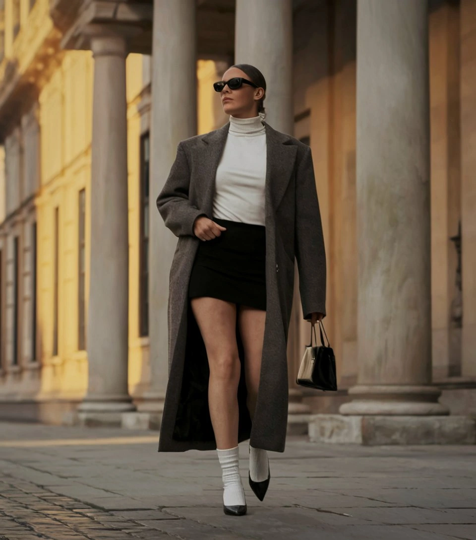 Charcoal Maxi Coat: Bold Architectural Winter Dinner Statement