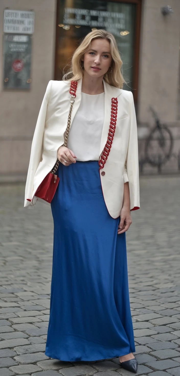 Cobblestone Chic Sapphire Maxi Skirt Outfit Redefines Power Dressing for Modern Diplomats