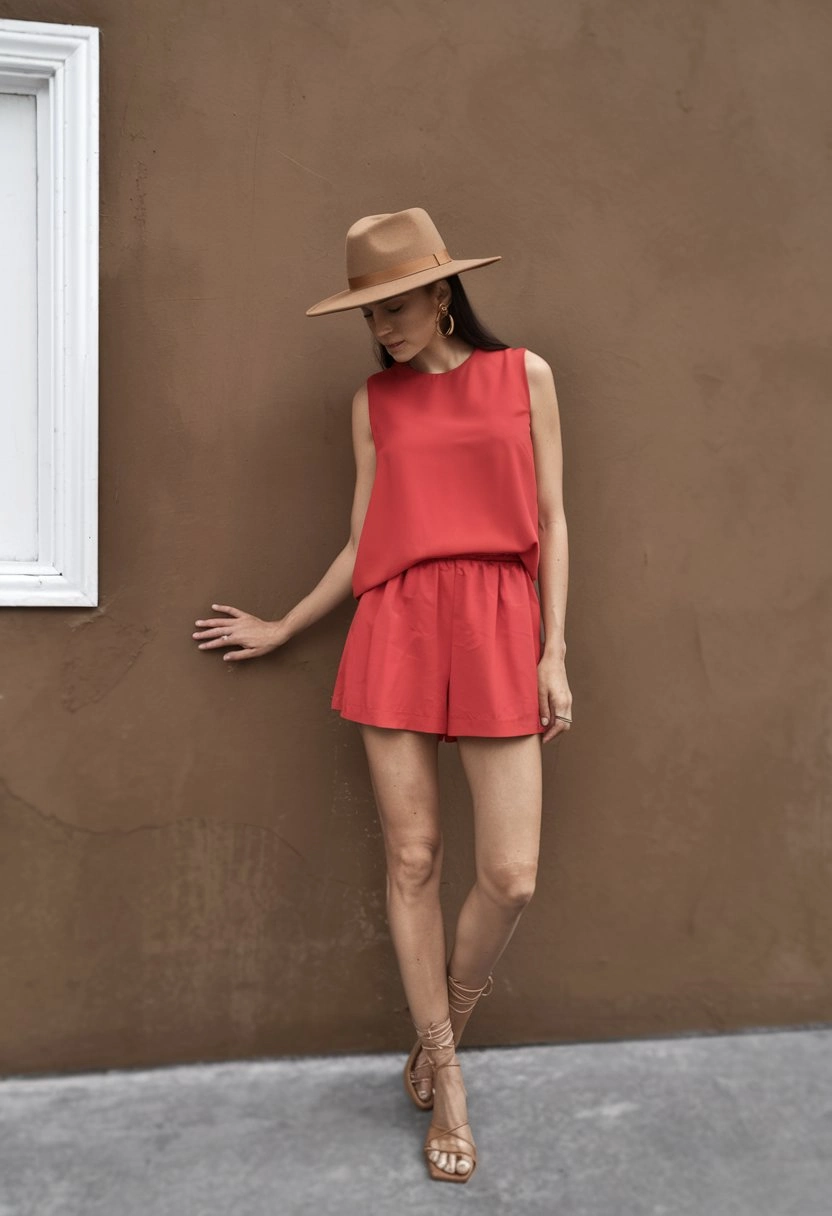 Coral Elegance Minimalist Romper Ensemble for Urban Heat Retreats