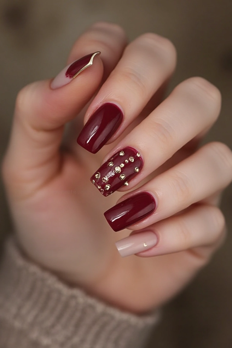 Crimson Luxe Bold Depth with Golden Studded Elegance