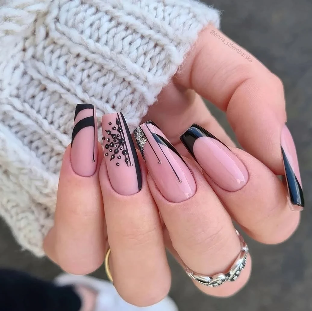 Edgy Noir Chic – Sleek Black Meets Blush Pink Drama
