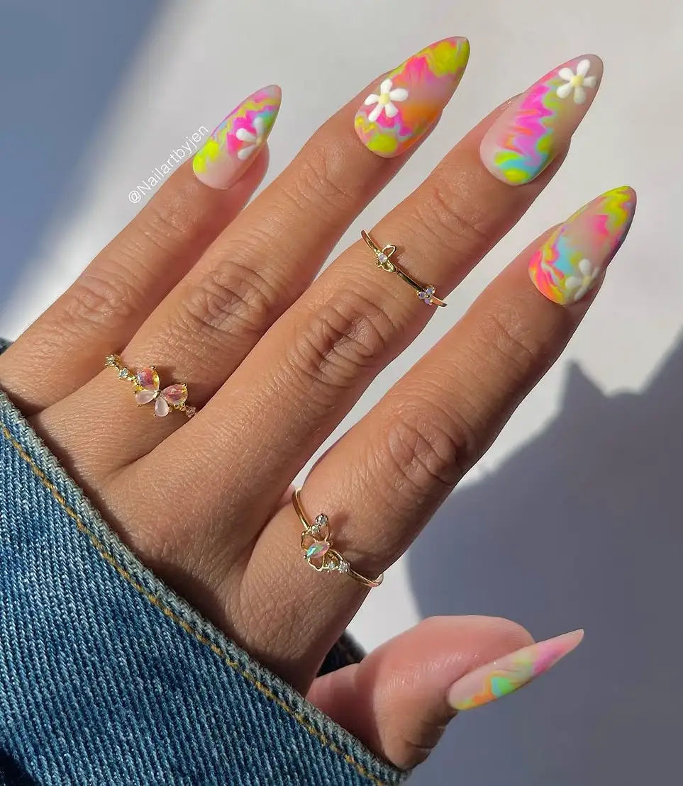 Floral Nail Art with an Electric Twist