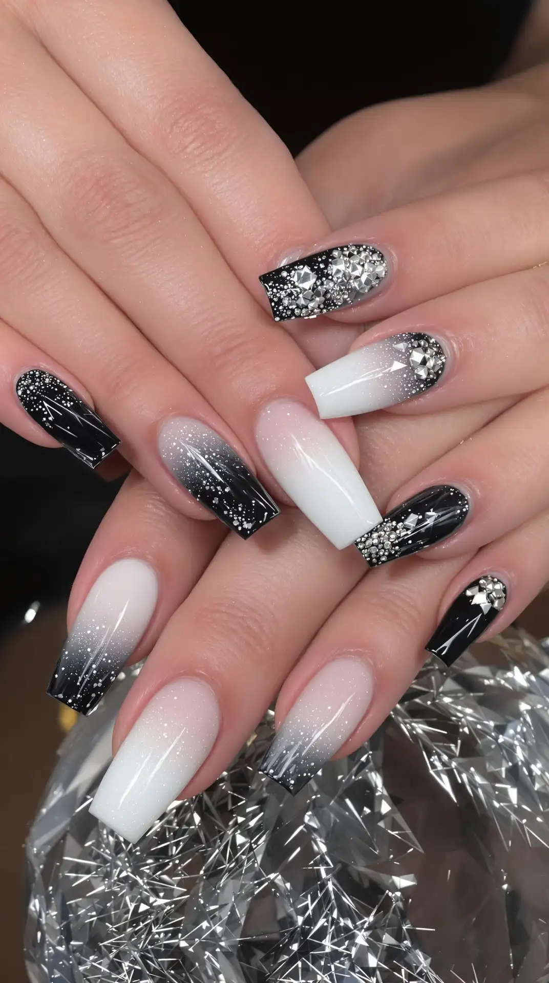 Glamorous Gradient Black and White Nails for Luxe Evenings