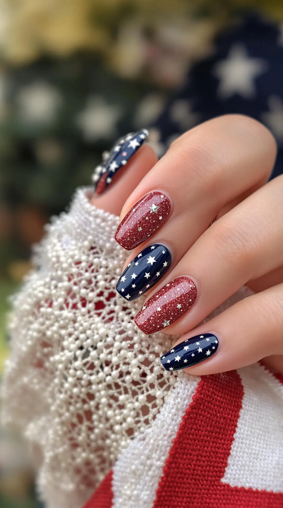 Glittering Patriotism Elegant Fourth of July Nail Art