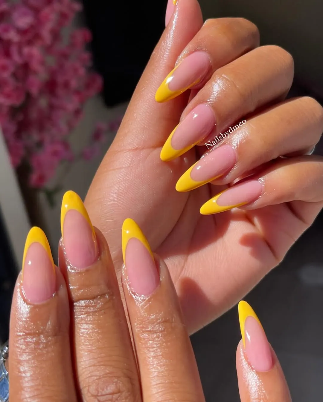 Golden Arches: Sleek Yellow French Tips with a Modern Twist