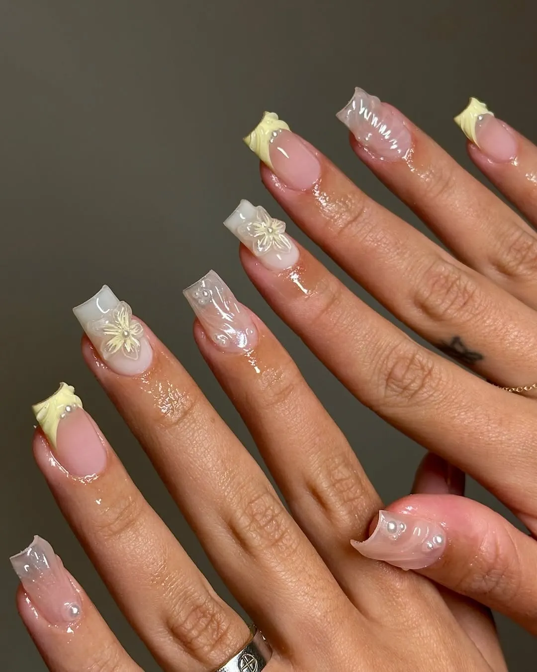 Golden Petals: Sculptural Yellow Nail Art with Floral Elegance