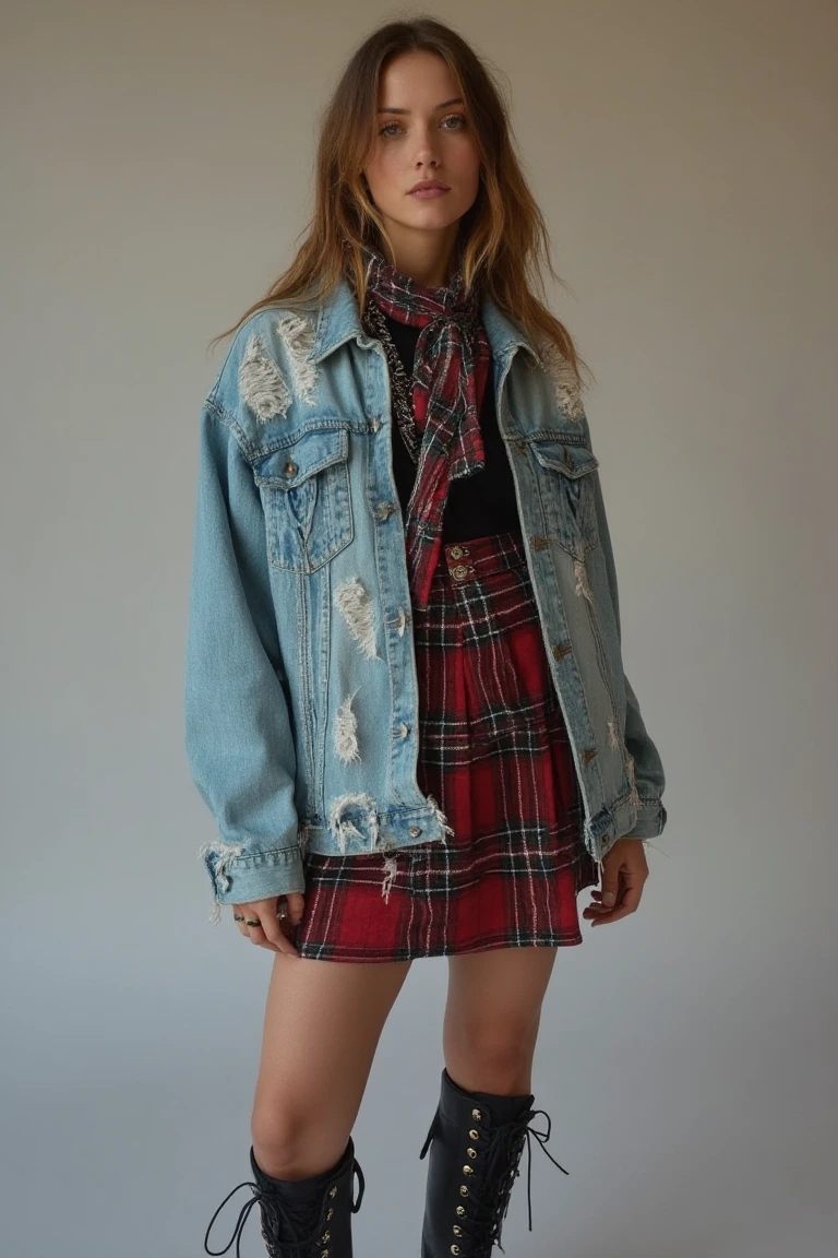 Grunge Revival Edgy Denim Jacket Outfit Ideas for Fall Fashion