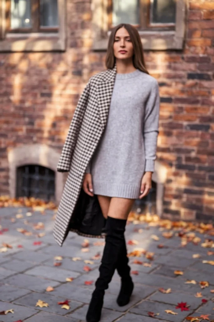 Heathered Gray Sweater Dress Cozy-Chic Winter Dinner Attire