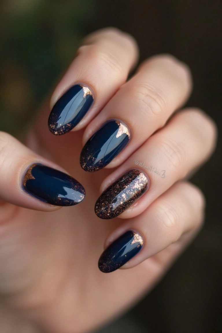 Midnight Ember Cosmic Glam with Fiery Gold Highlights