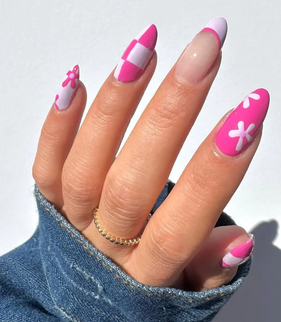 Playful Pink Pop – Groovy Florals and Checkerboard Delight