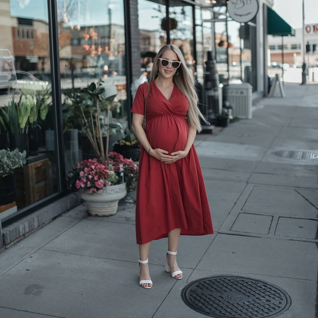 Radiant Ruby Statement Midi Dresses for Downtown Adventures