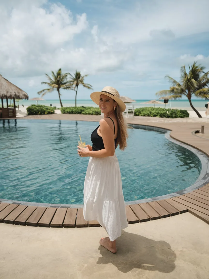 Resort Noir & Ivory Poolside-to-Beachfront Transitional Style