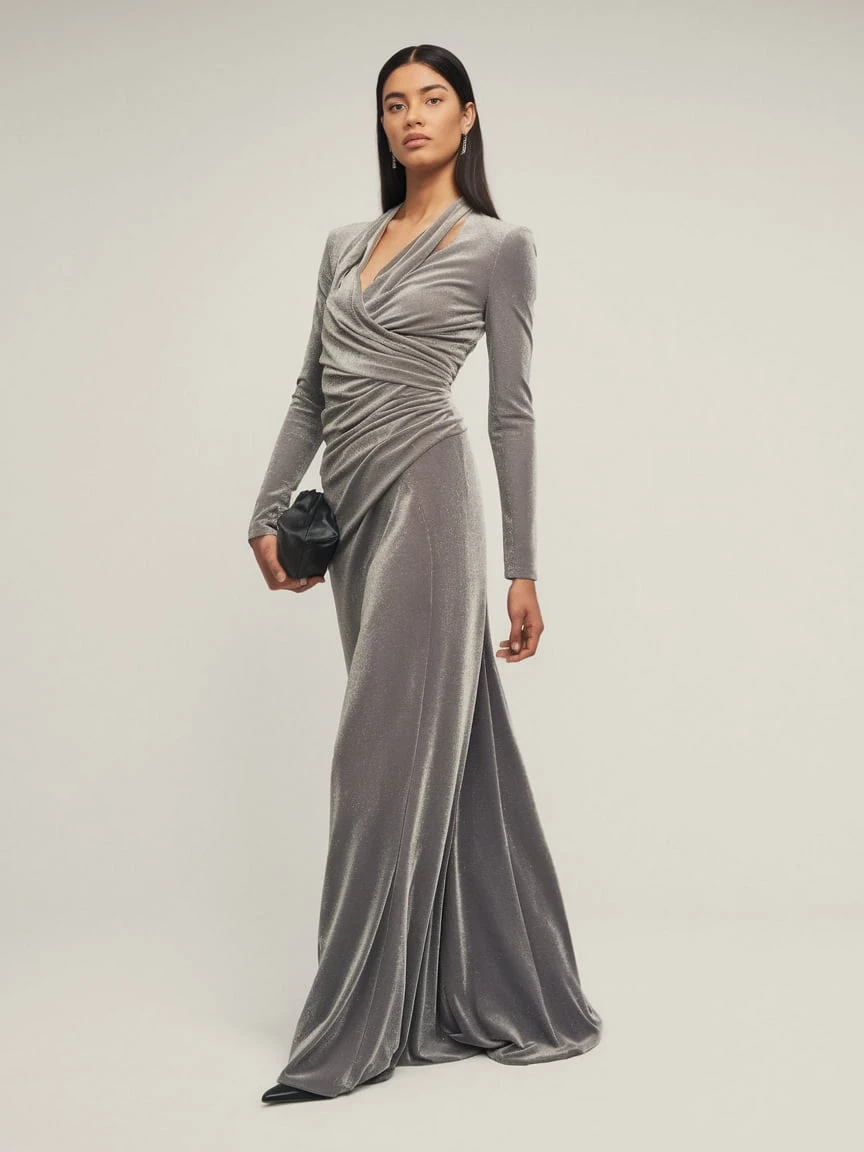 Silver Velvet Allure Wrapped Elegance for Formal Winter Celebrations