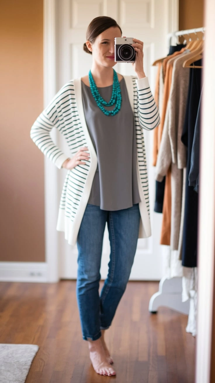 Striped Cardigan Comfort Practical Layering with Vibrant Seasonal Accents