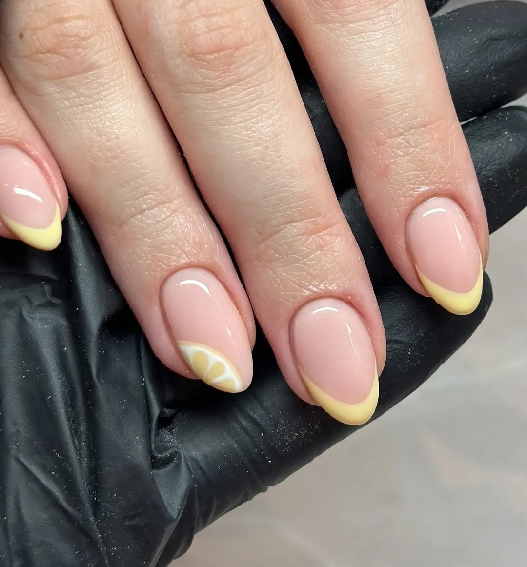 Subtle Citrus Yellow-Tipped Nail Art with a Juicy Twist