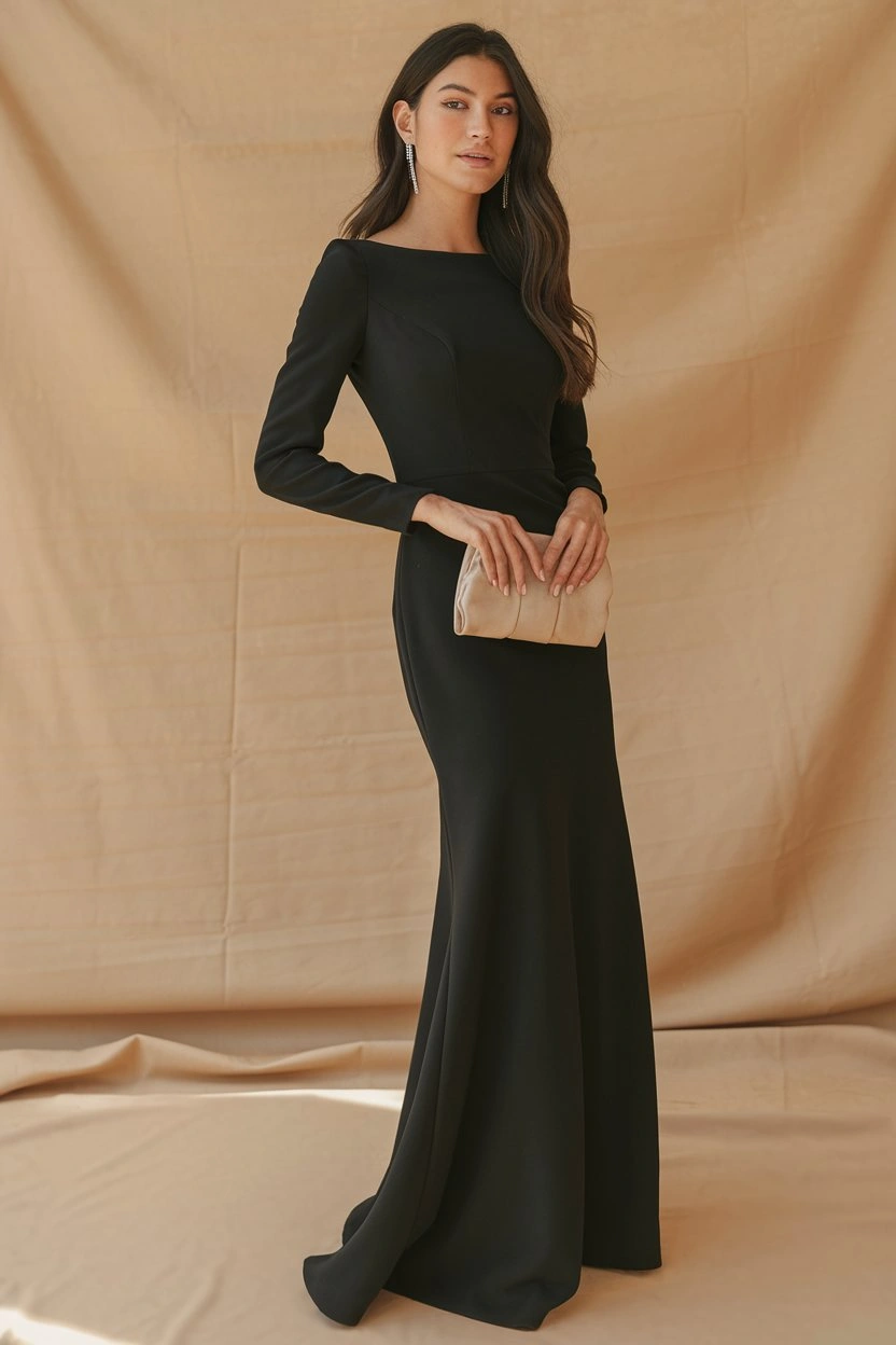 Timeless Elegance Black Floor-Length Gowns for Winter Ceremonies