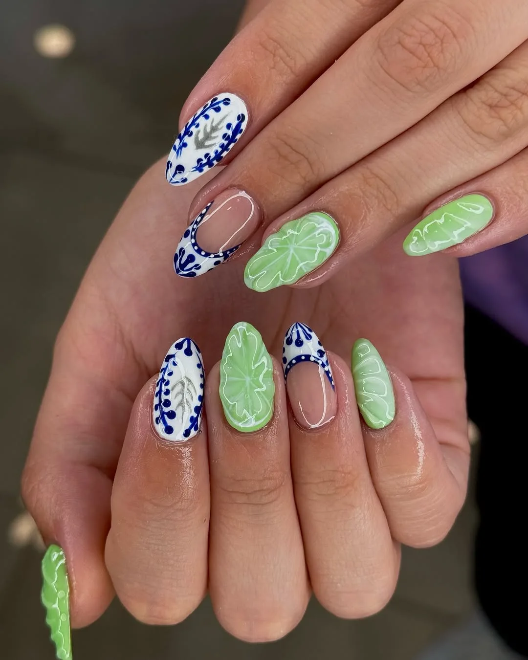 Tropical Porcelain Vibes – Leafy Luxe nails