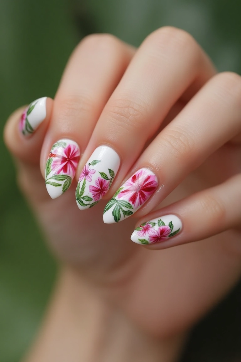 Vibrant Florals nails with a Fresh White Canvas