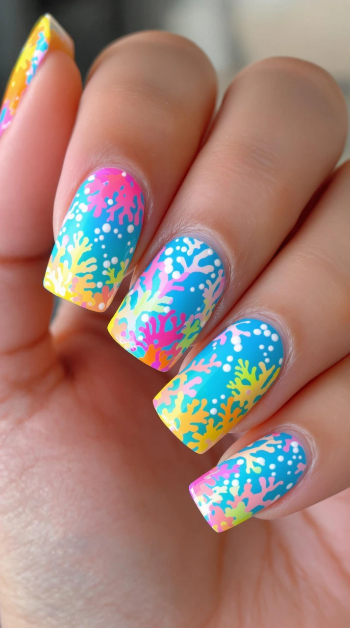 Vibrant Nails with an Oceanic Twist