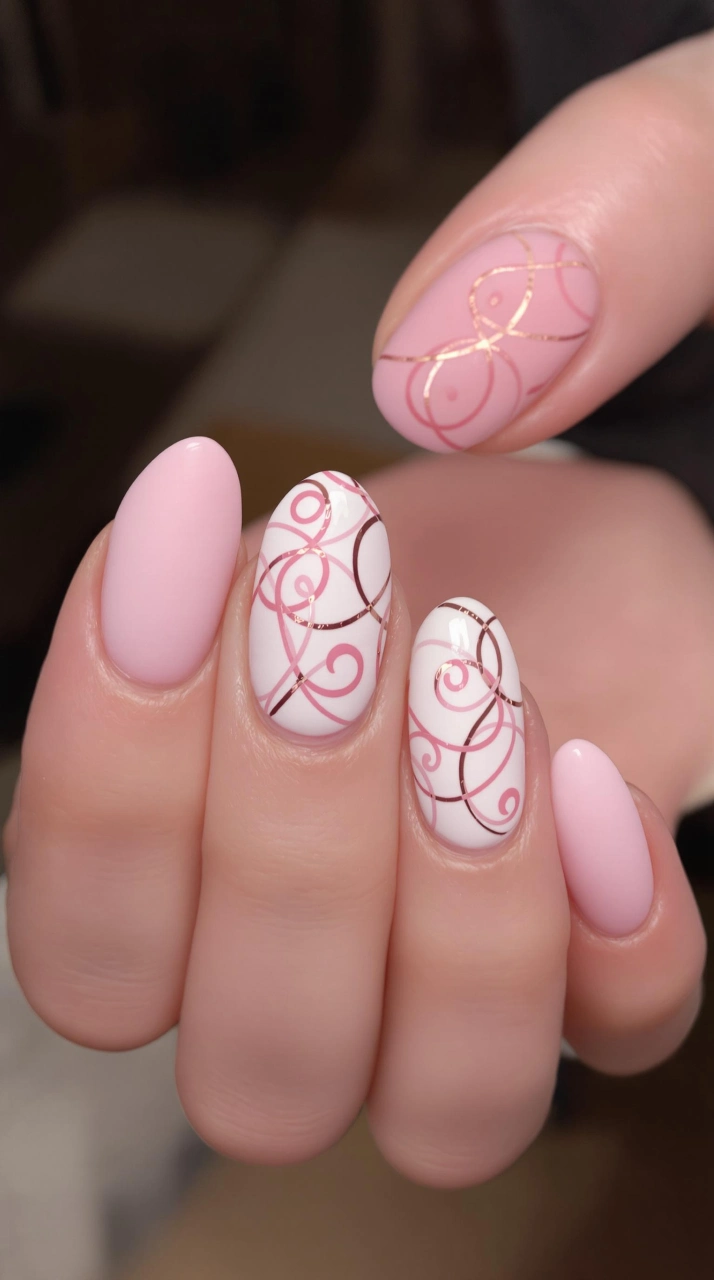 Whimsical Scrollwork – Elegant Pink Swirls with Luxe Accents
