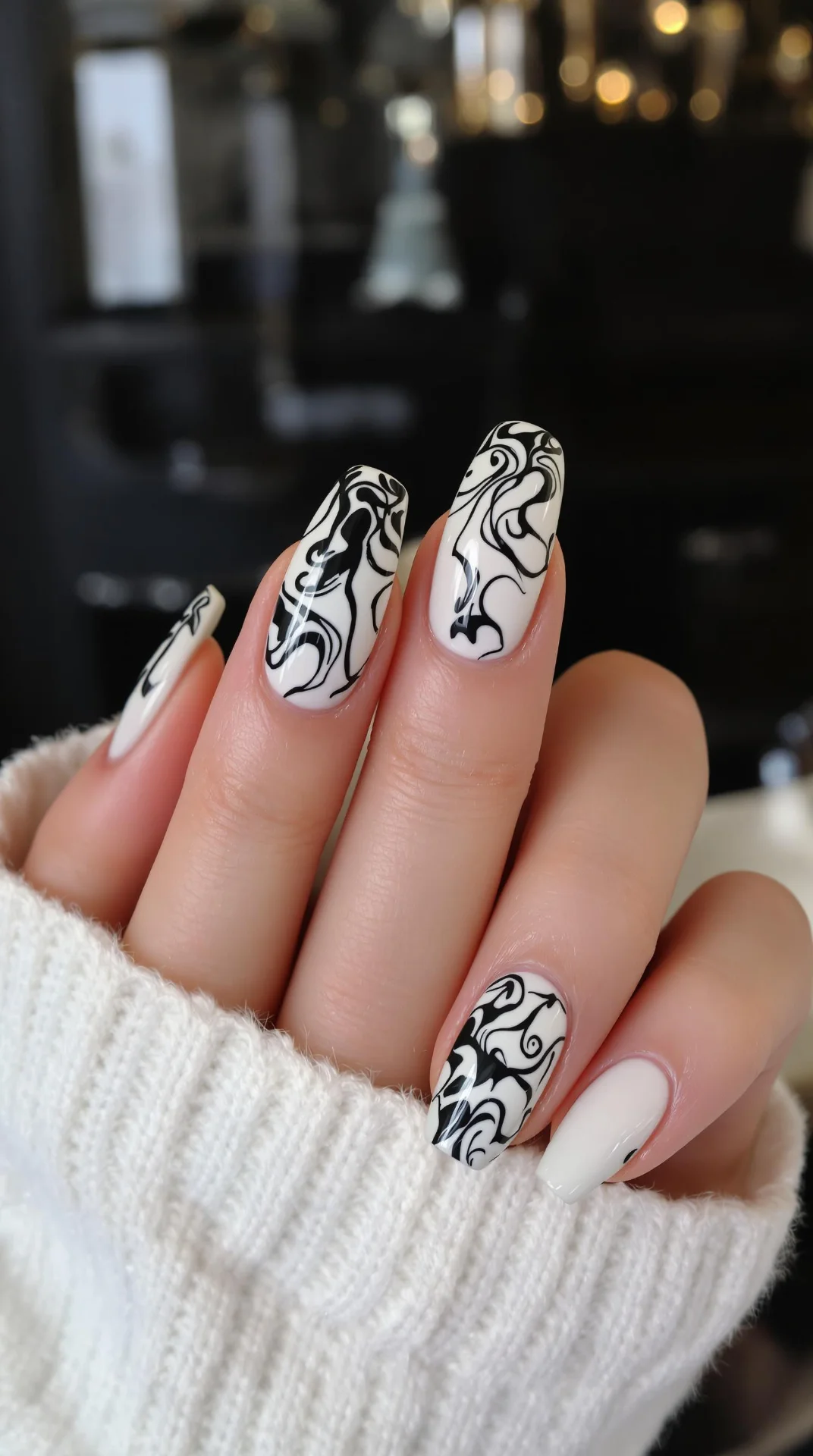 Whimsical Swirls Black and White Nail Art That Inspires Creativity