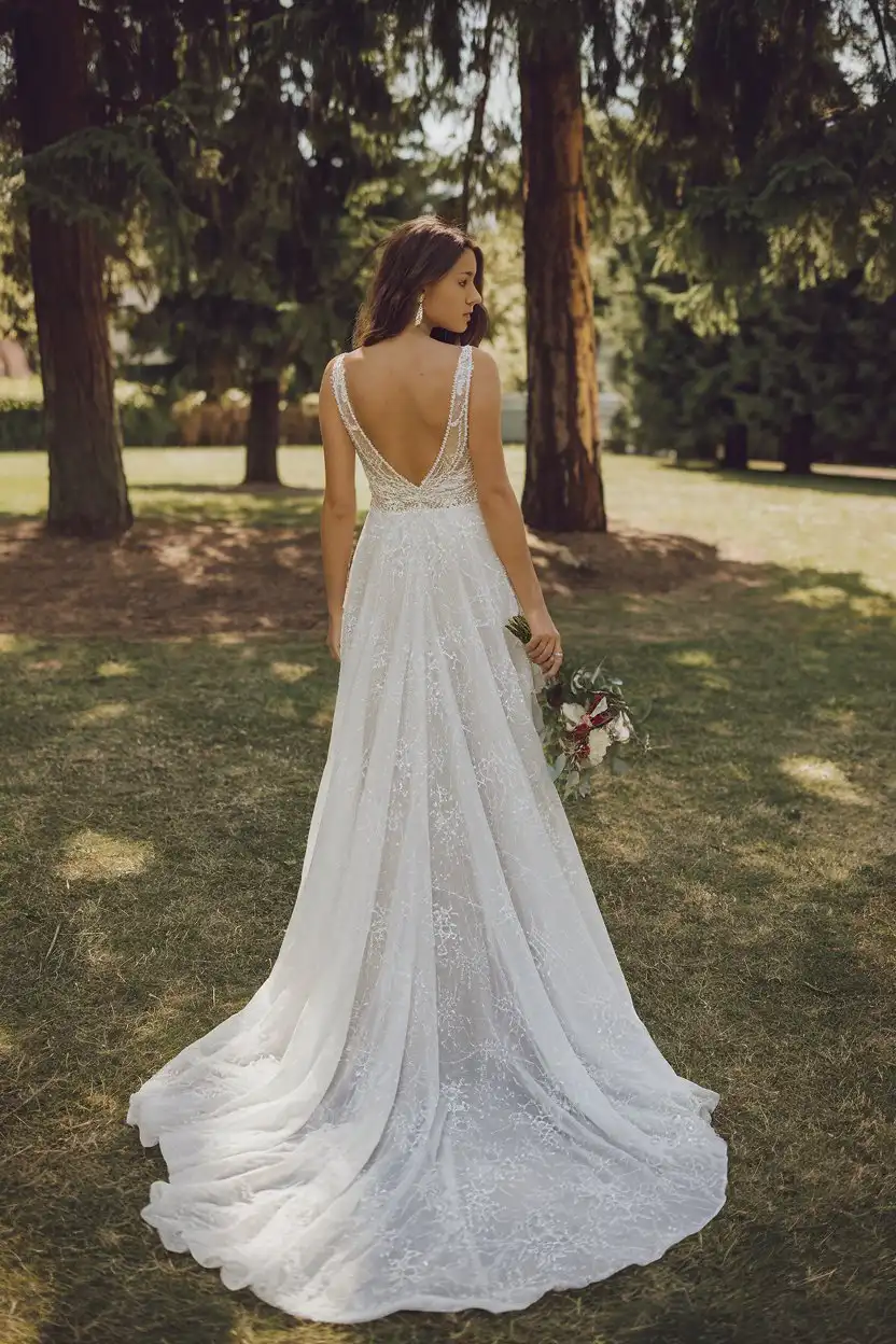 Woodland Wonder V-Back Sparkle Gowns Harmonizing with Natural Sanctuaries
