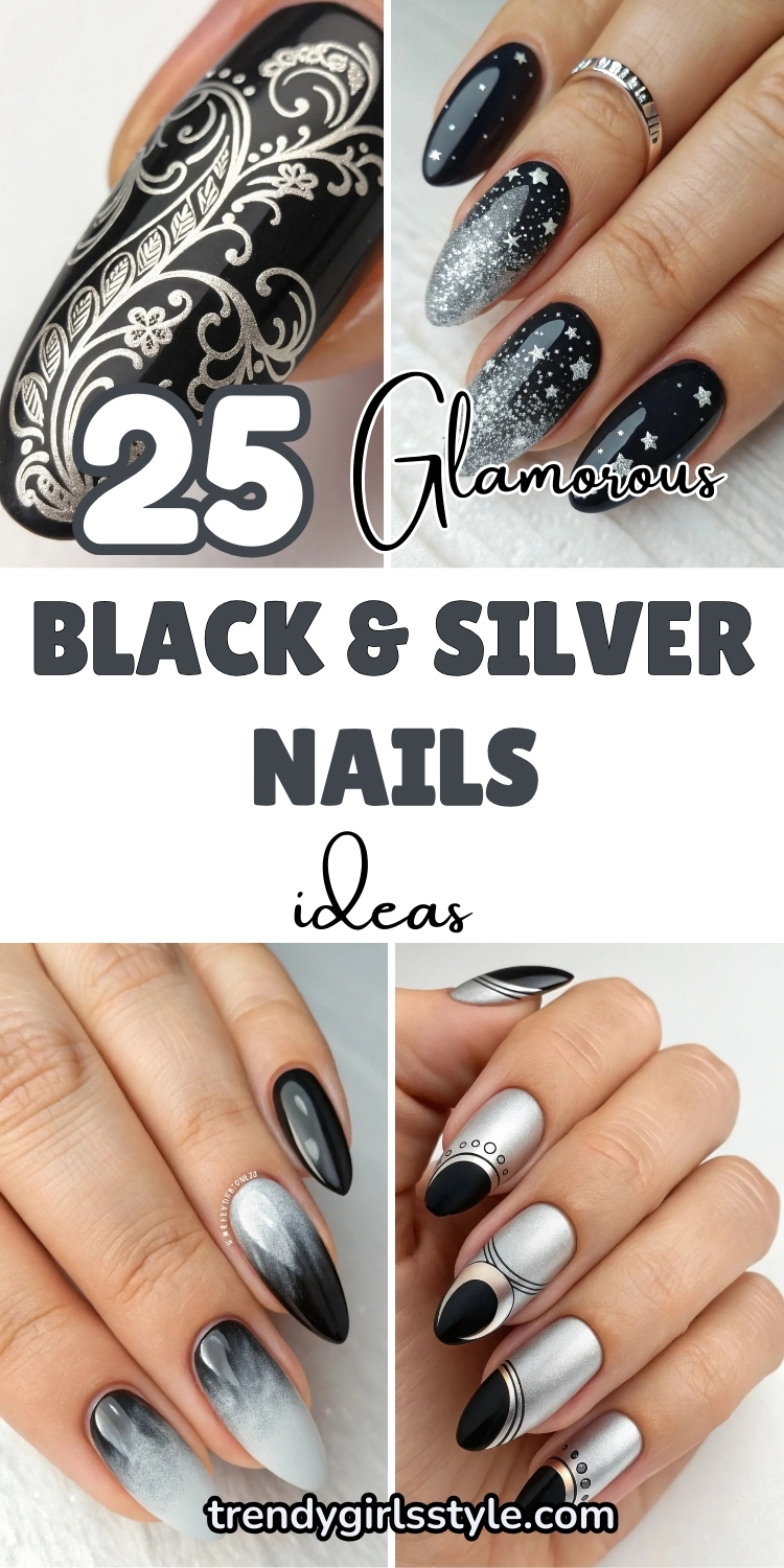 25 Glamorous Black & Silver Nails Ideas