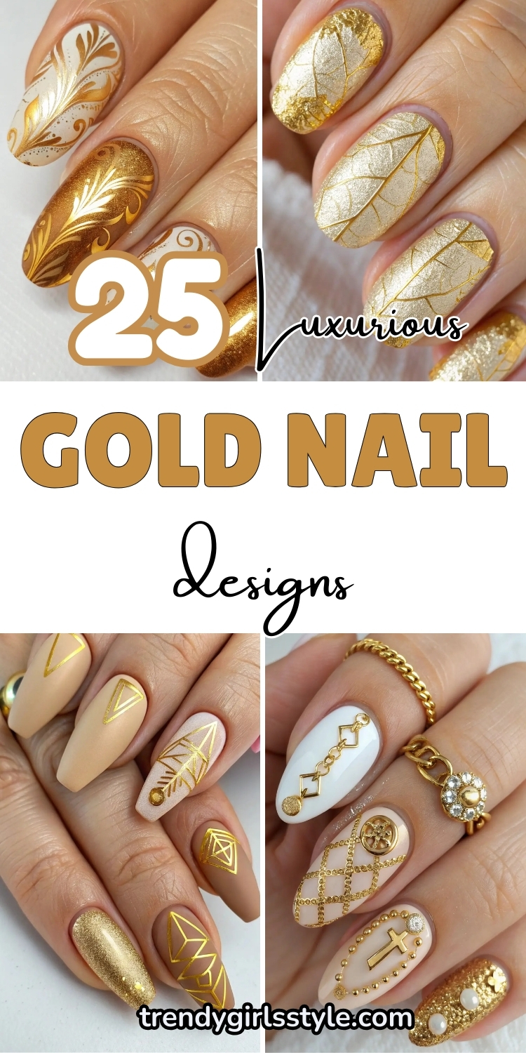 25 Luxurious Gold Nail Designs That’ll Make Your Nails Shine Bright