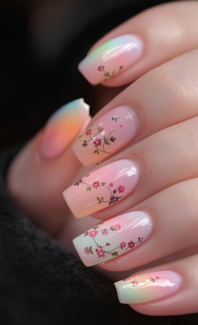 Gradient Elegance with Tiny Floral Accents
