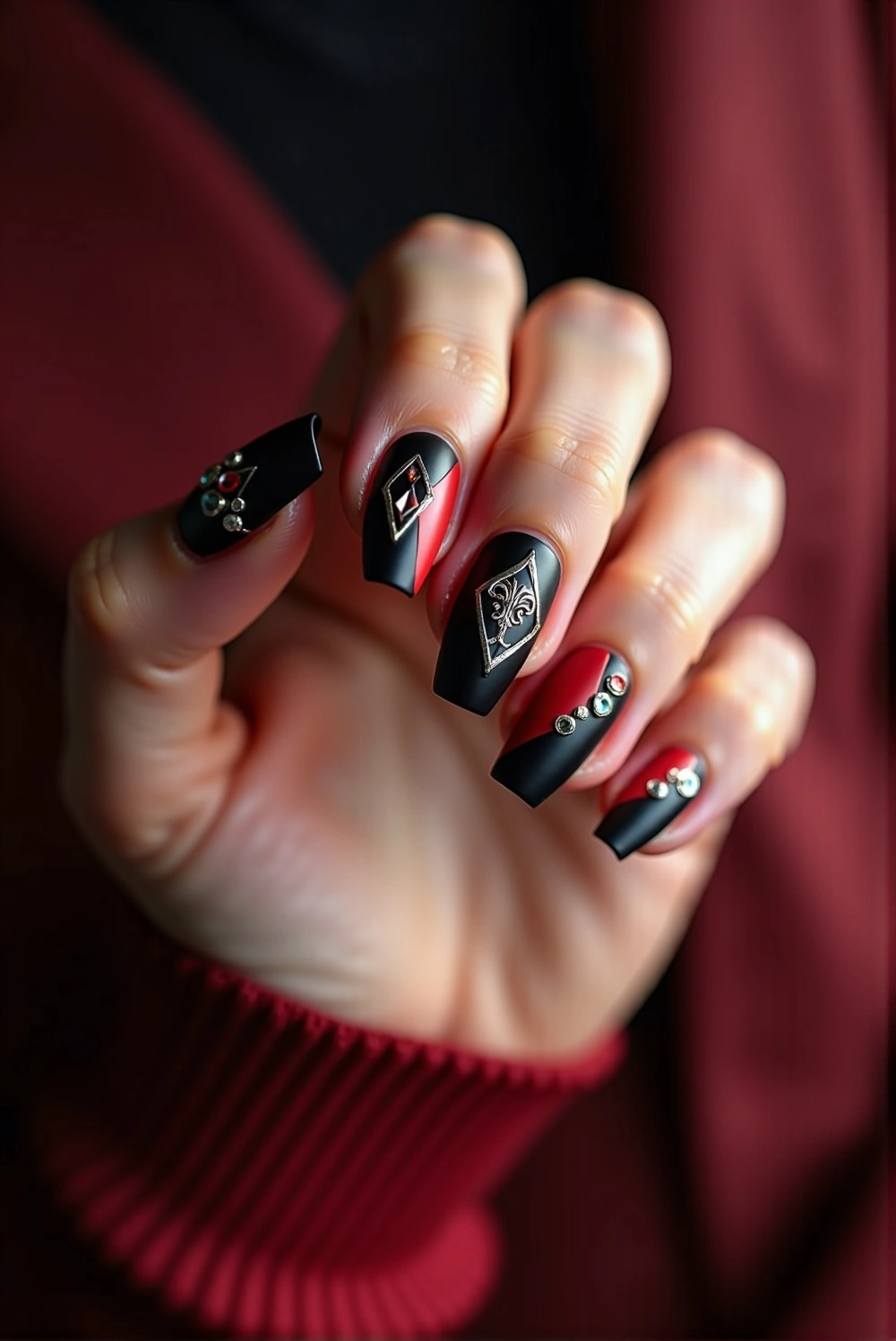 Noir Glamour: French Tips with Bold Drama and Luxe Details