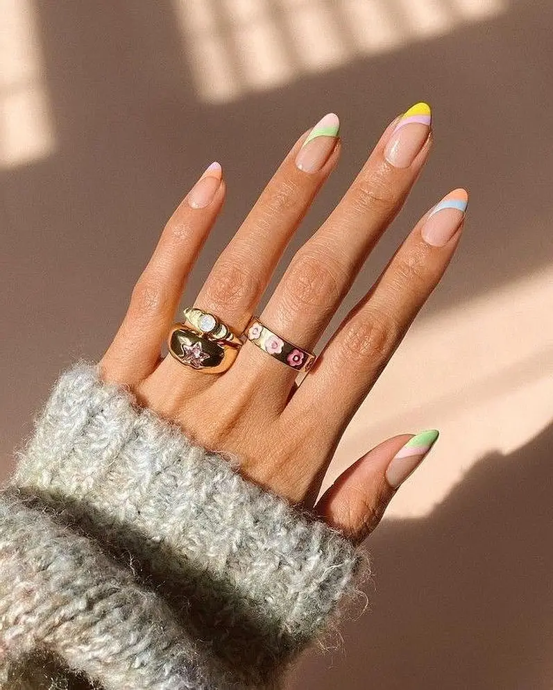 Pastel Elegance Minimalist French Tips with Springtime Charm