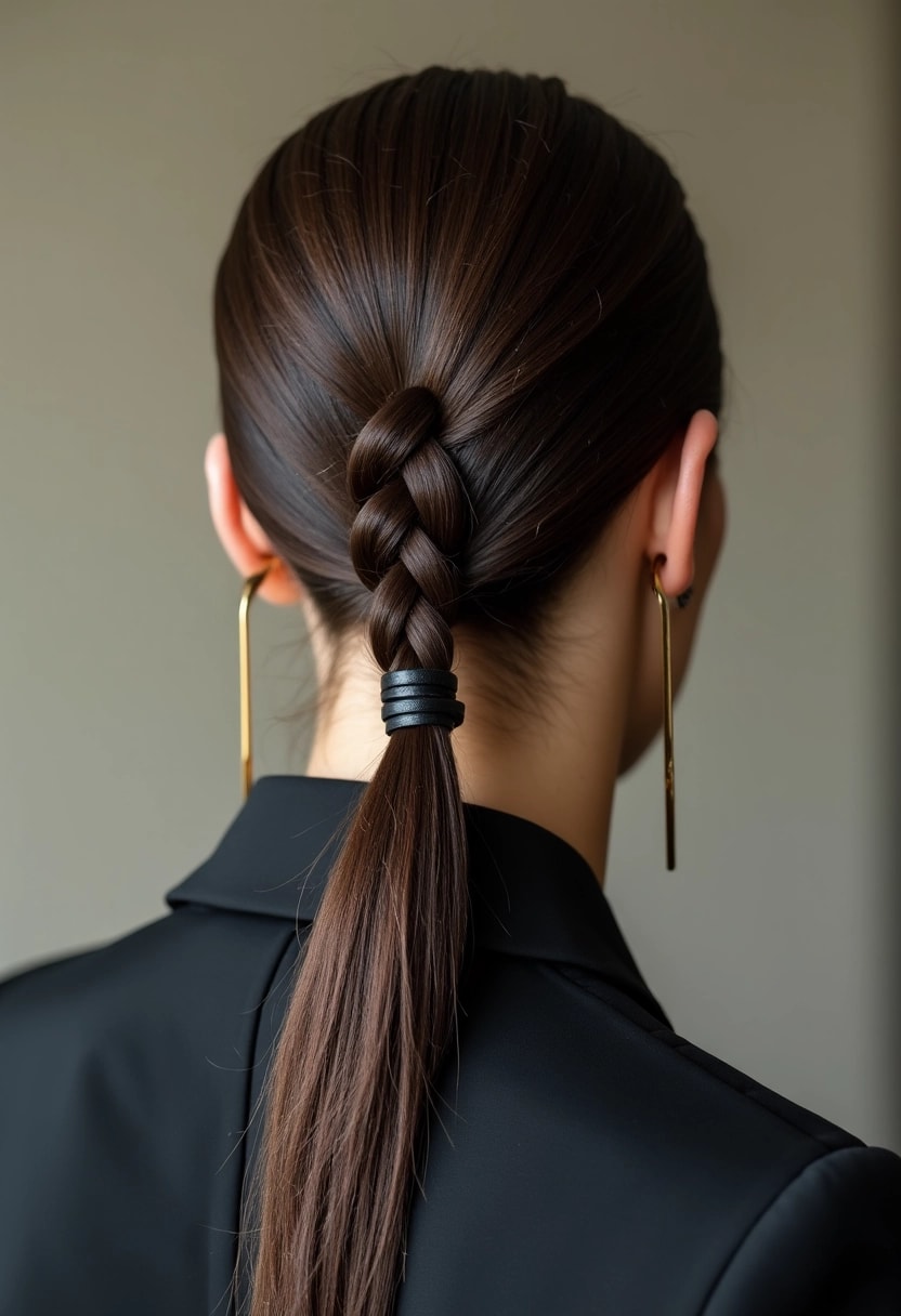 Braided Ponytail with Leather Wrap
