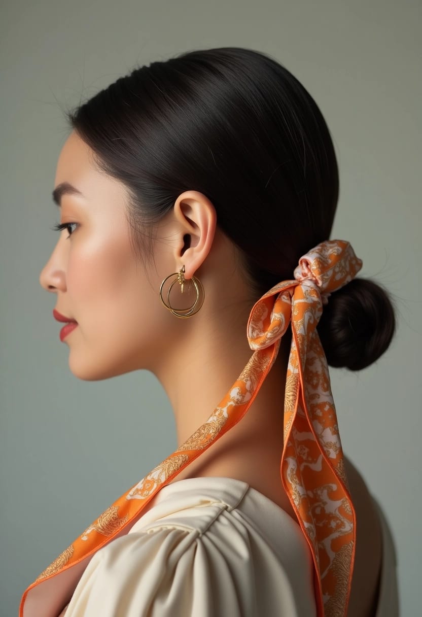 Smooth Low Bun with Silk Scarf