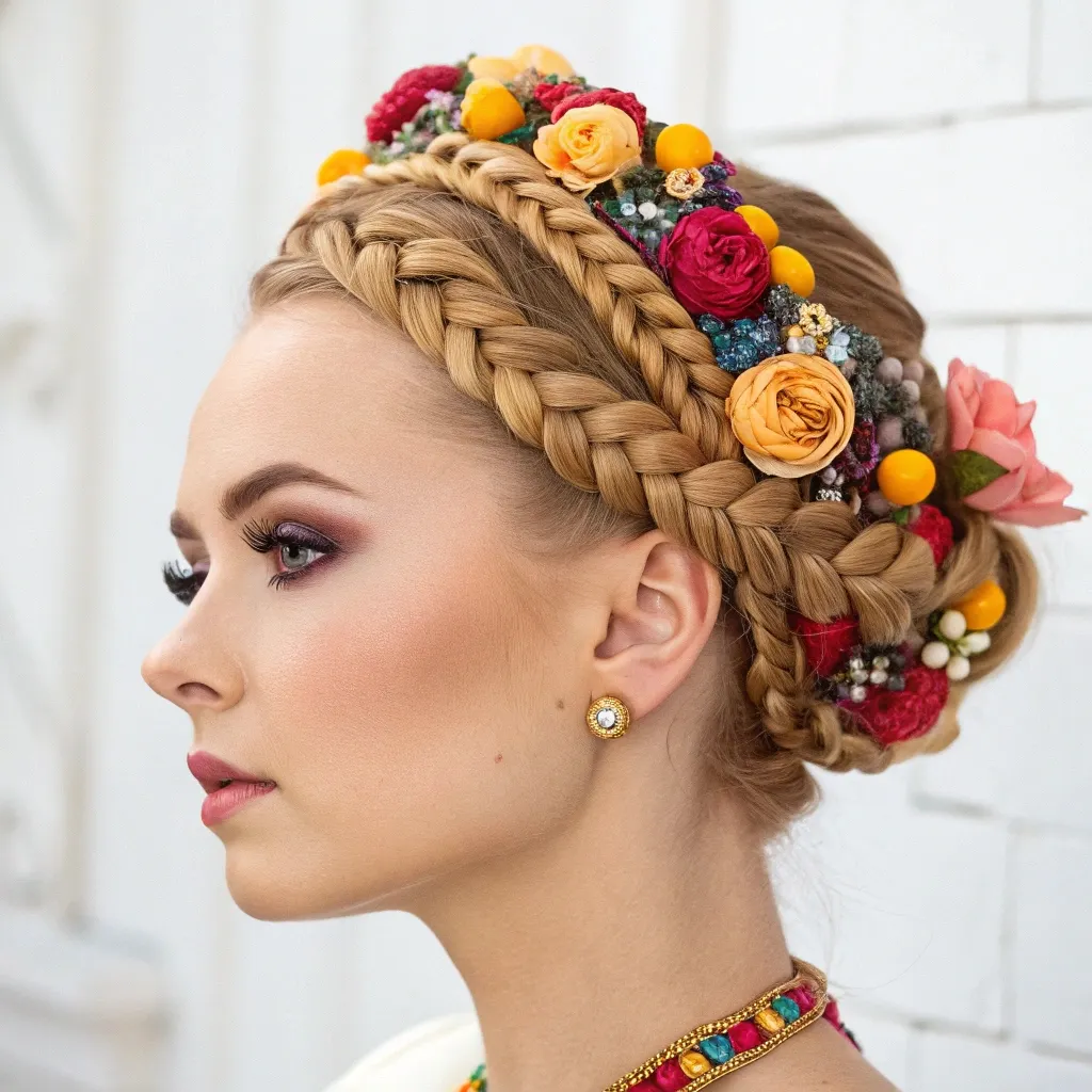 Braided Elegance & Floral Crown A Chic Look for Oval Faces