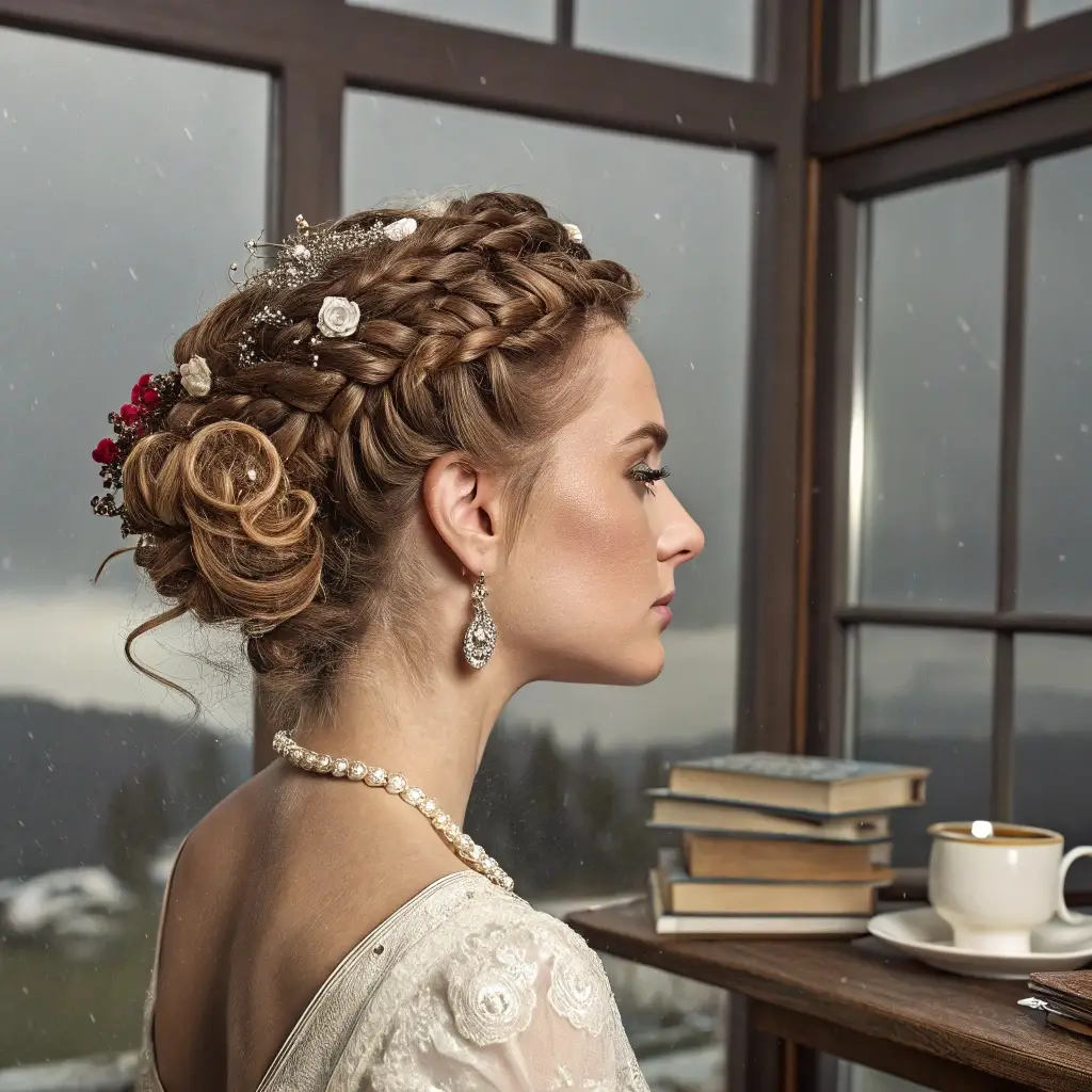 Braided & Rain-Kissed Romantic Updos for Stormy Afternoons