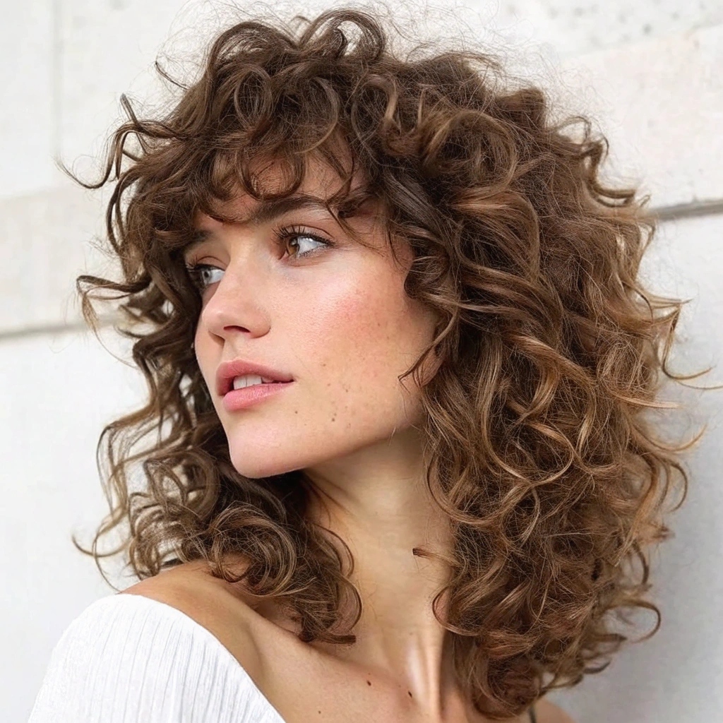 Curly Bangs with a Shoulder-Length Cut