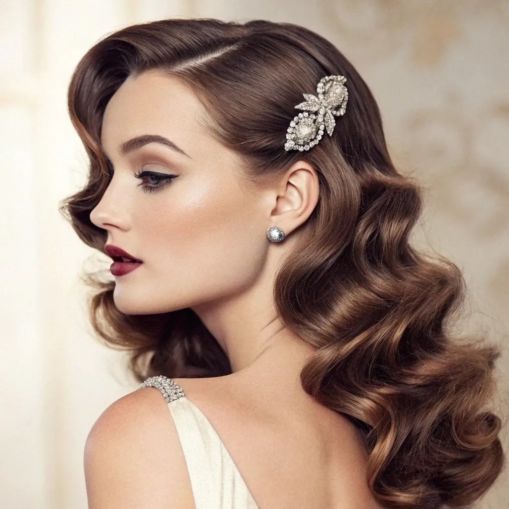 Glamorous Waves Vintage Hairstyles for Strapless Dresses in Timeless Elegance