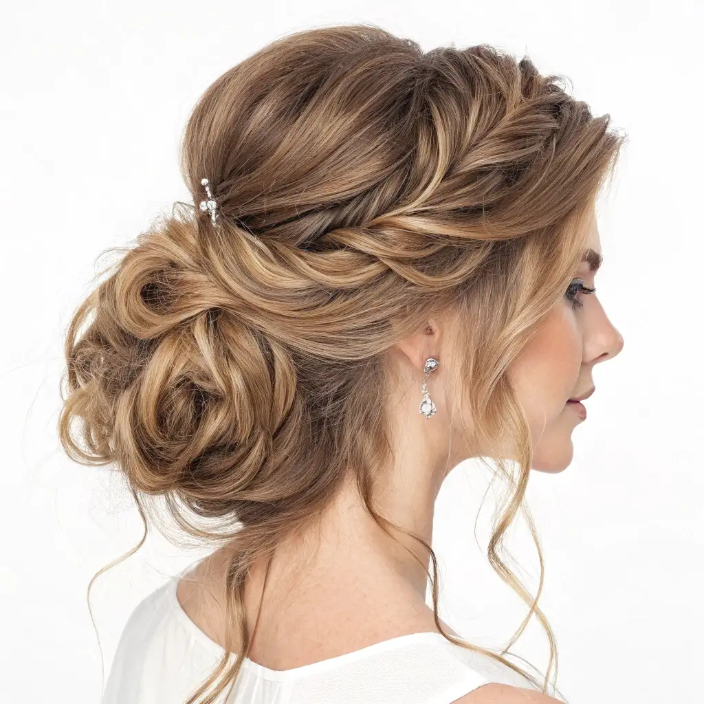 Intricate Braided Updo Textured Hairstyles for Strapless Dresses in Artful Elegance