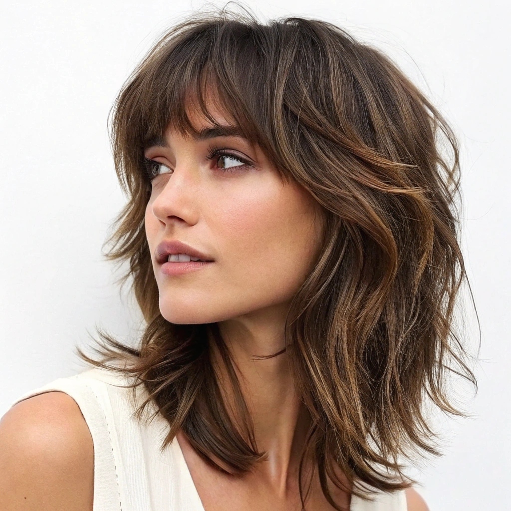 Layered Bangs with a Medium-Length Cut