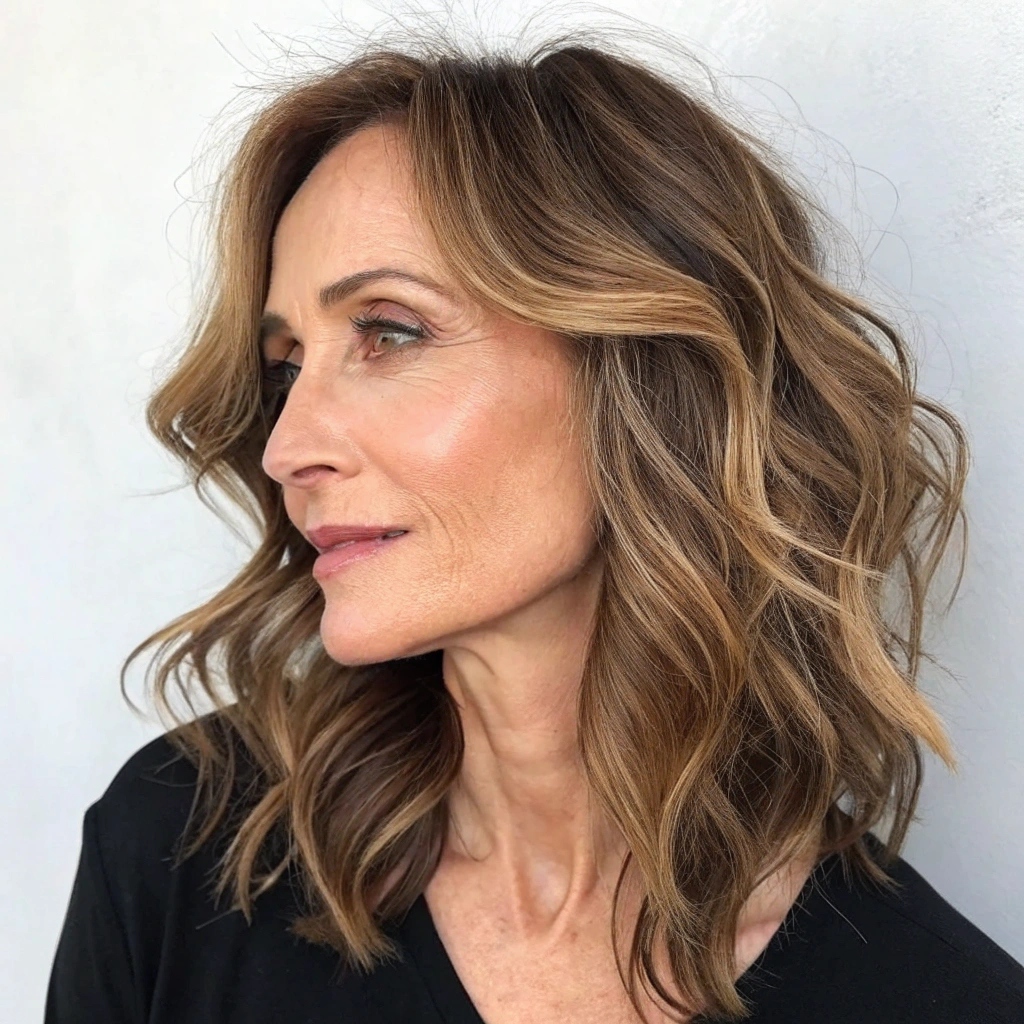 Long, Side-Parted Bangs with a Wavy Lob
