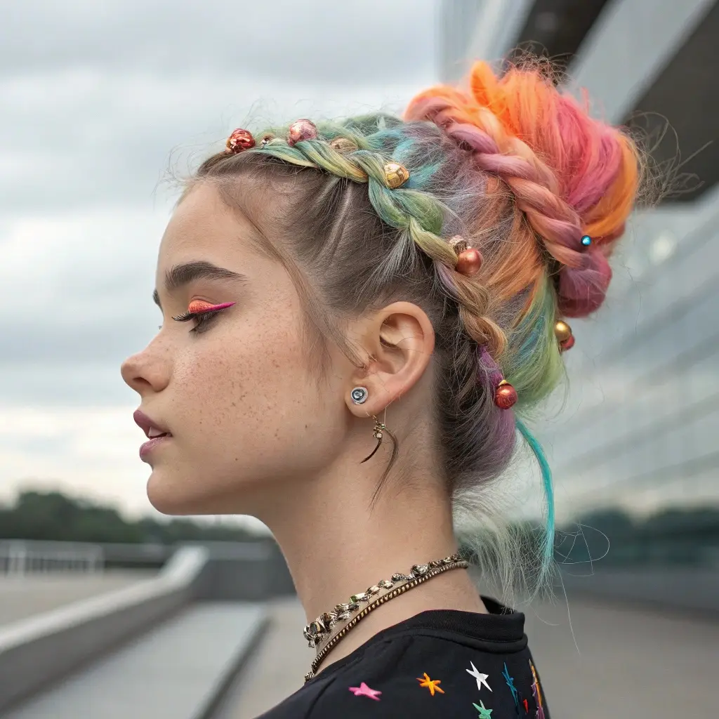 Neon Braided Bliss A Hairstyle Anthem for Teen Confidence