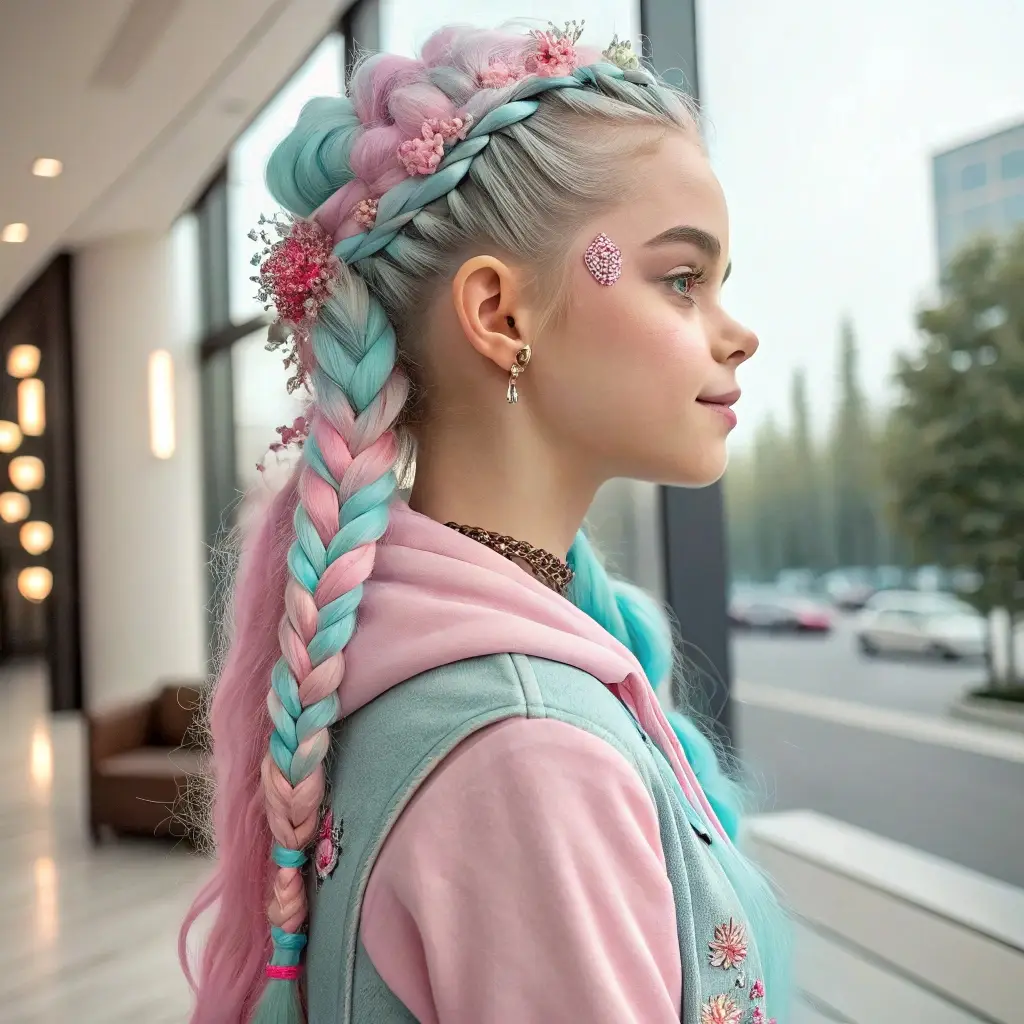 Pastel Fantasy Braided Elegance with a Whimsical Twist