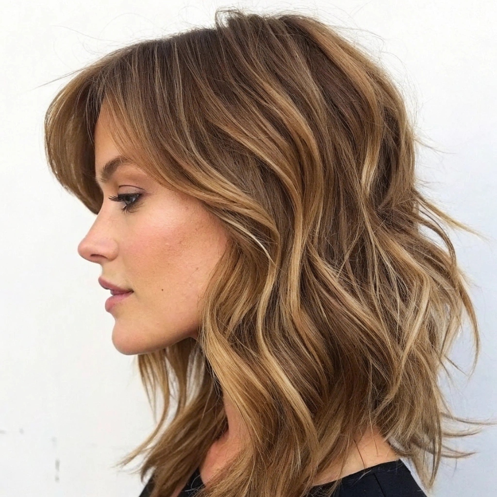 Side-Swept Bangs with Layered Waves