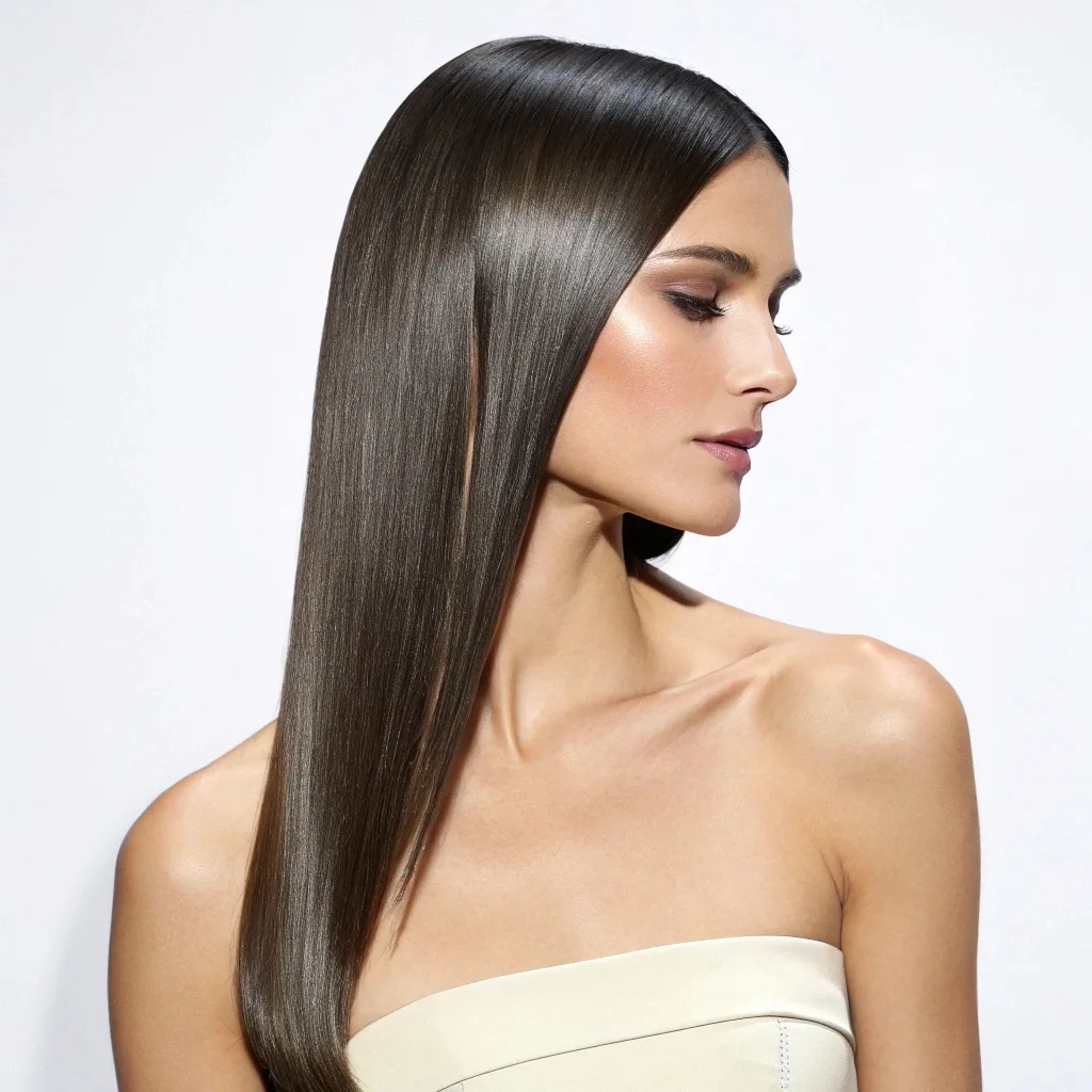Sleek Straight Elegance Minimalist Hairstyles for Strapless Dresses in Modern Simplicity