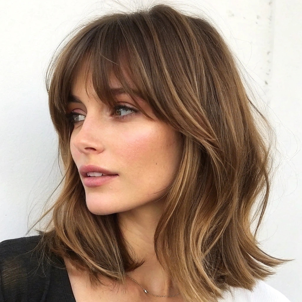 Soft Curtain Bangs with a Shoulder-Length Cut