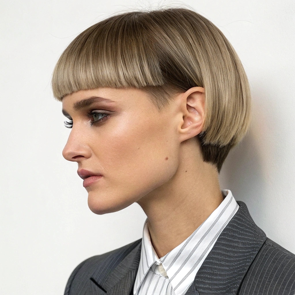 The Blunt Cut with Side-Swept Bangs – Trendy and Assertive
