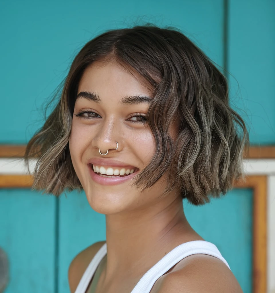 Casual Chic Wavy Bob for Chubby Faces That Adds Bounce and Definition