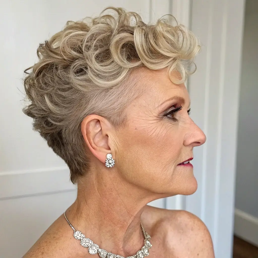 Curled Pixie with Side Swept Fringe